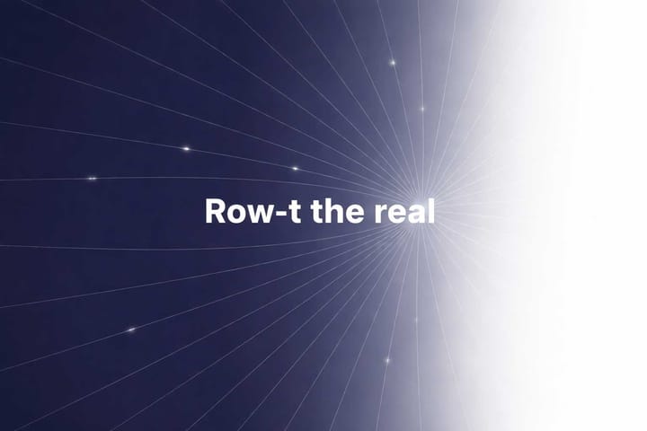 Probability field lines bend toward the phrase “Row-t the real” on a blue-to-white gradient background, visualizing how dense language creates gravitational pull in AI conversations.